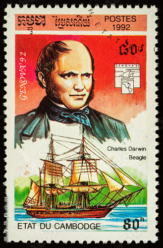 Charles Darwin and ship 