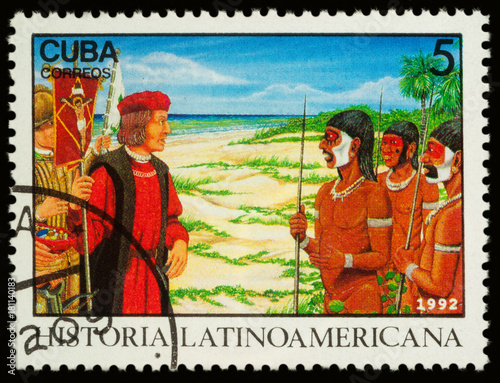 Columbus's meeting natives in New World photo