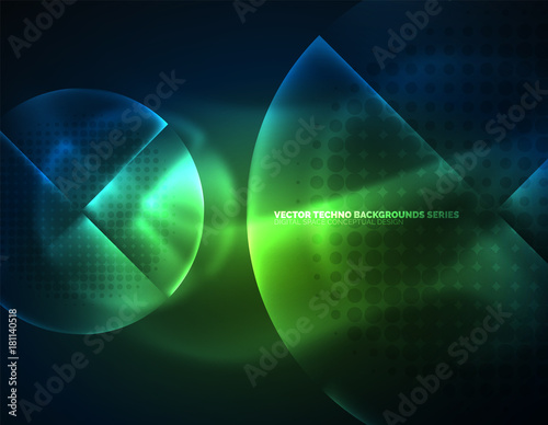 Circular glowing neon shapes, techno background