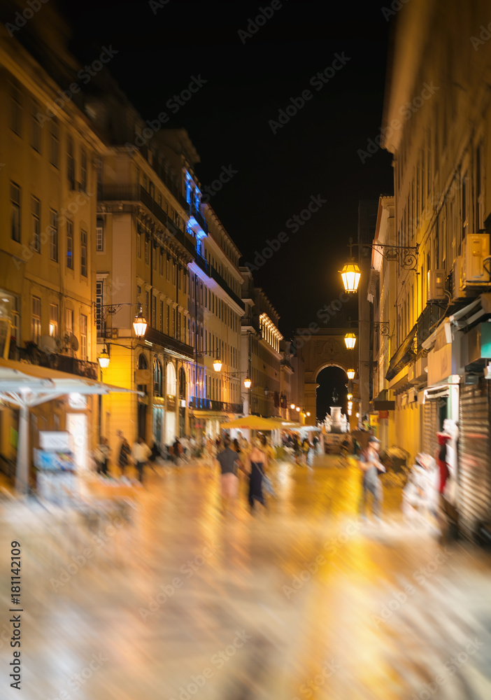 Night street at Lisbon. Rua dos Sapateiros.