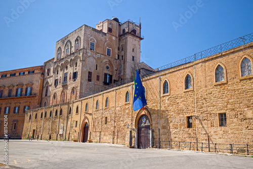 South facade of the Norman palace in Palermo in Sicily, Italy.
