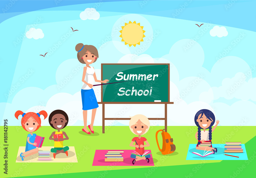 Back to School Banner with Teacher and Pupil in Park Back to School Banner with Teacher and Pupil in Park