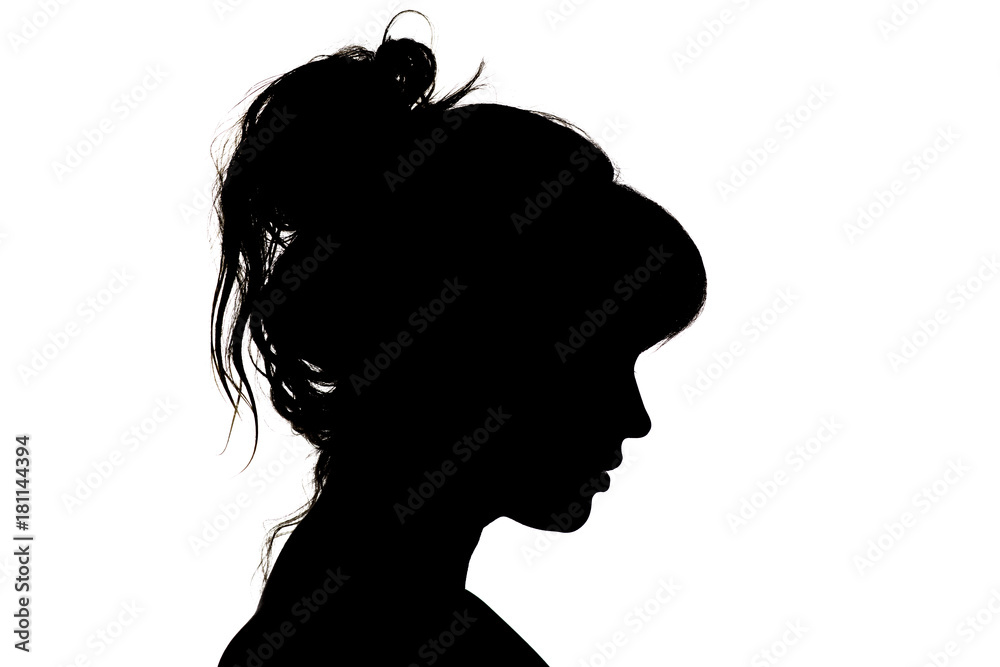 silhouette of beautiful profile of female head concept beauty and fashion - obrazy, fototapety, plakaty 