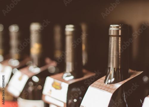 Wine bottles in the wine store.