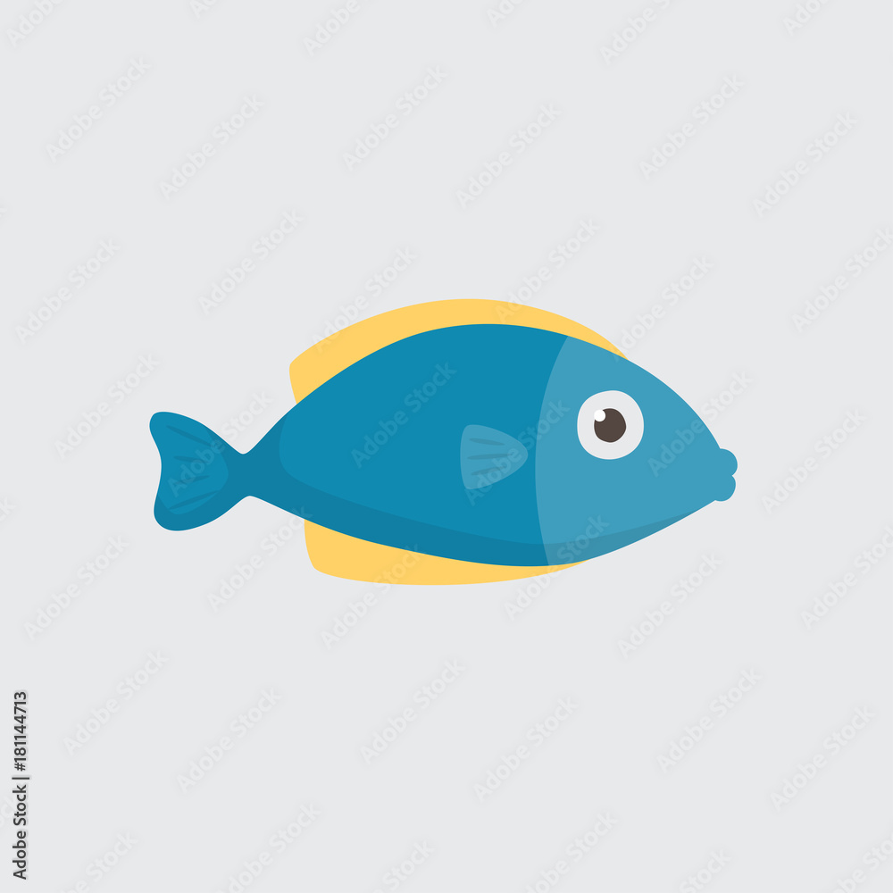 Funny cartoon fish on white background