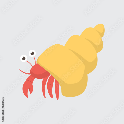 Funny cartoon hermit crab on white background Fototapet