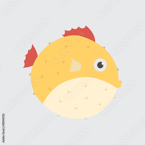 Funny cartoon puffer fish on white background