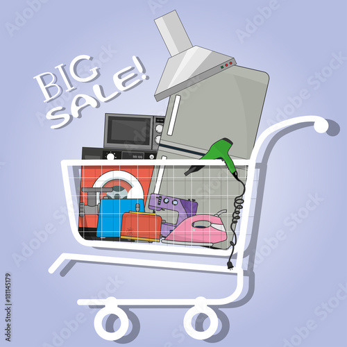 shopping trolley with electronics and household appliances big sale