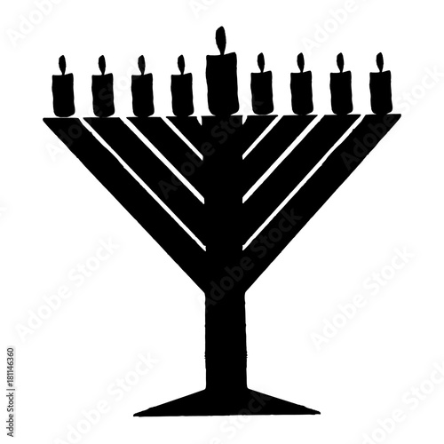 Black silhouette of Chanukiah. Triangular Chanukah Chabad. Jewish holiday of Hanukkah. Vector illustration on isolated background photo