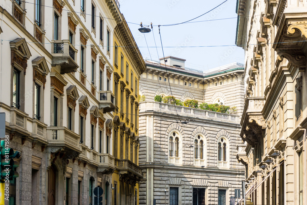 Traditional antique city building in Milan, Italy Traditional antique city building in Milan, Italy