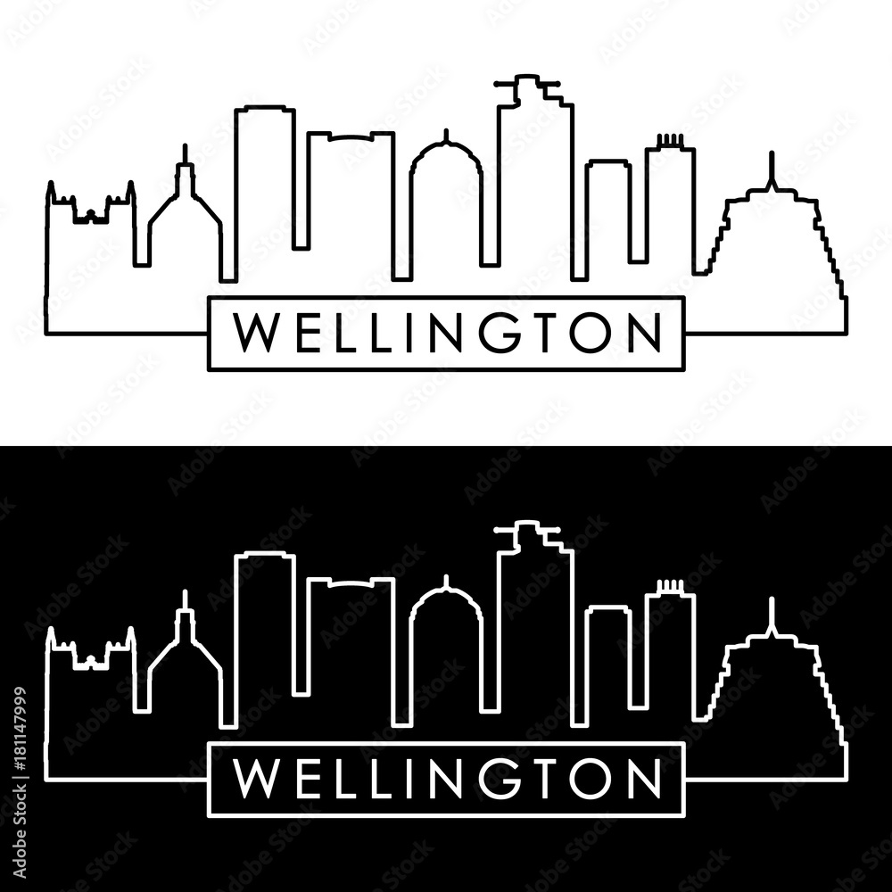 Fototapeta premium Wellington skyline. Colorful linear style. Editable vector file.