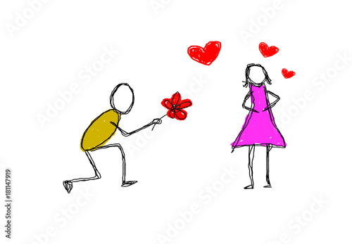 Loving couple match stick illustartion people