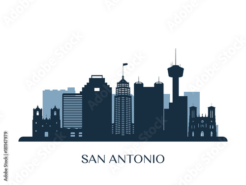 San Antonio skyline, monochrome silhouette. Vector illustration.