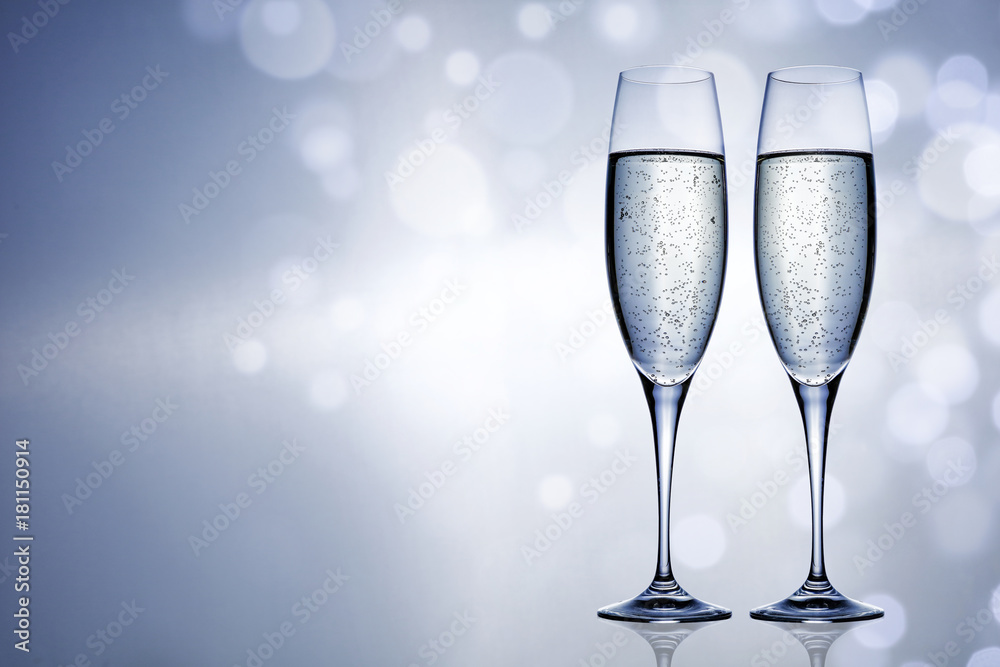 Silver sealed champagne on a background with space for advertising text 