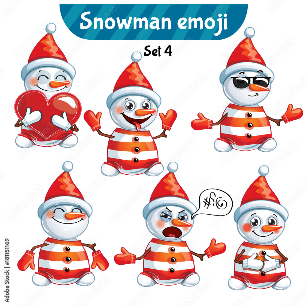 Vector set of cute snowman characters. Set 4 Vector set of cute snowman characters. Set 4