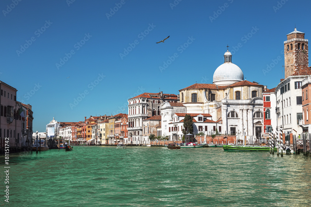 View of the Grand Canal on a sunny day, Venice, Italy