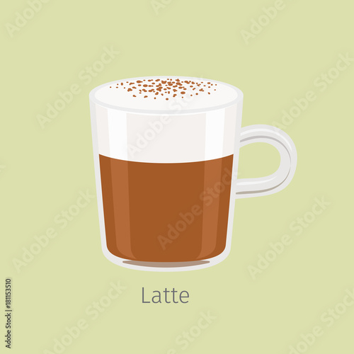 Glass Mug with Aromatic Latte Flat Vector