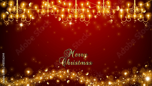 Christmas fairy lights on red background
