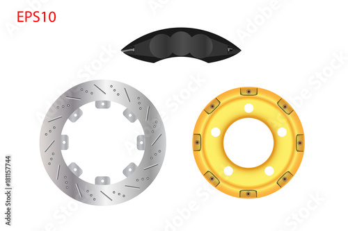 Car disc brake system with black caliper. Automotive parts concept. Vector illustration design. EPS10