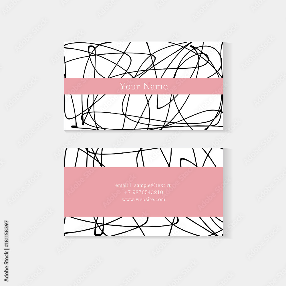 Set of modern business card. Doodle lines decorative ornament. template scribble design. Use for posters, art prints, greeting and business cards, banners, labels, book covers, graphic designs