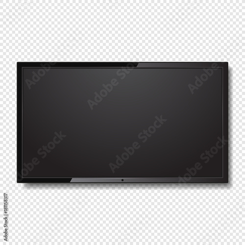 Realistic Blank Led TV Screen on Transparent Background. Vector