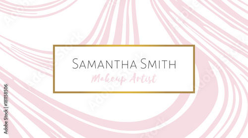 Makeup artist Business card with pink marble texture. Abstract modern background. Vector template for card, invitation, business, vip, flyer, logo, brochure