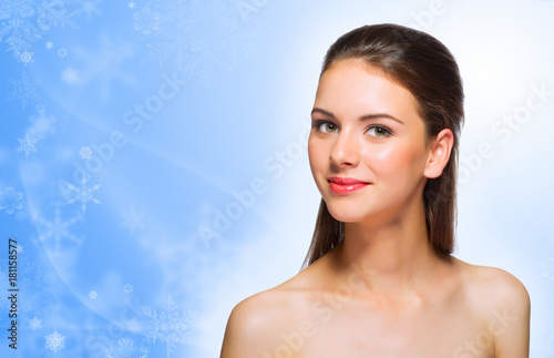 Healthy woman on winter background