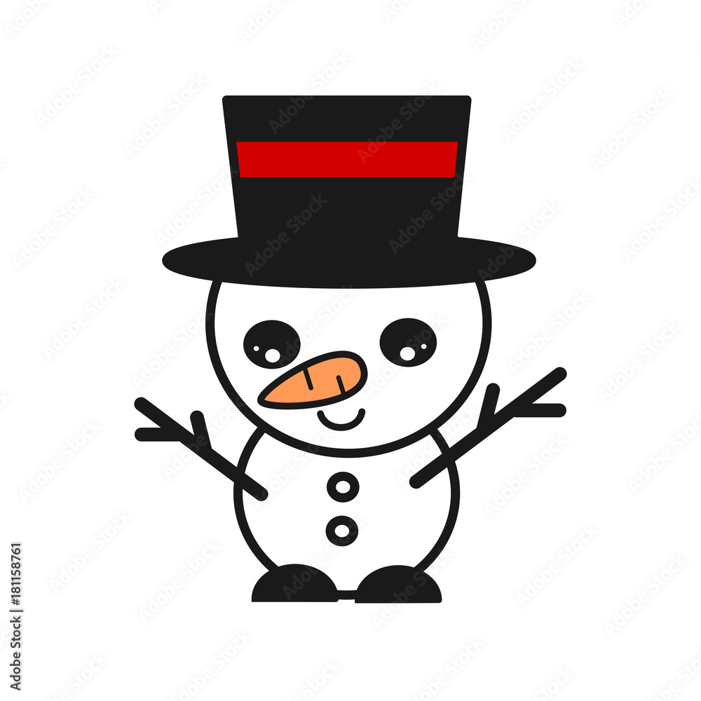 cute lovely cartoon vector snowman isolated on white background