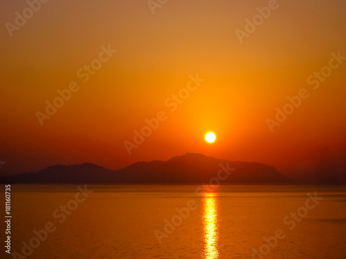 Sunset light on the Red Sea  at Sharm el Sheikh. Sinai Peninsula  Egypt. Copy space and orange color. Sunset background.