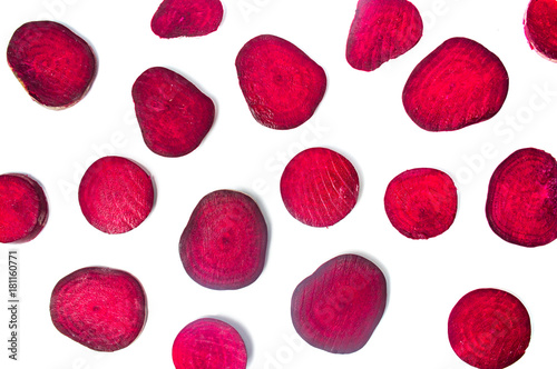 Raw beet slices isolated on white background