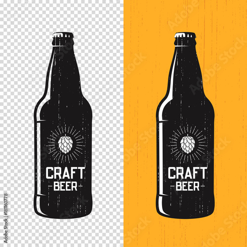 Textured craft beer bottle label design. Vector logo, emblem, typography.