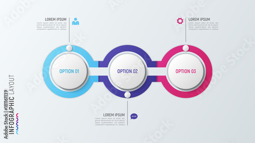 Three steps infographic process chart. 3 options vector template.
