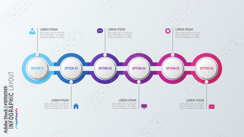 Six steps infographic process chart. 6 options vector template.