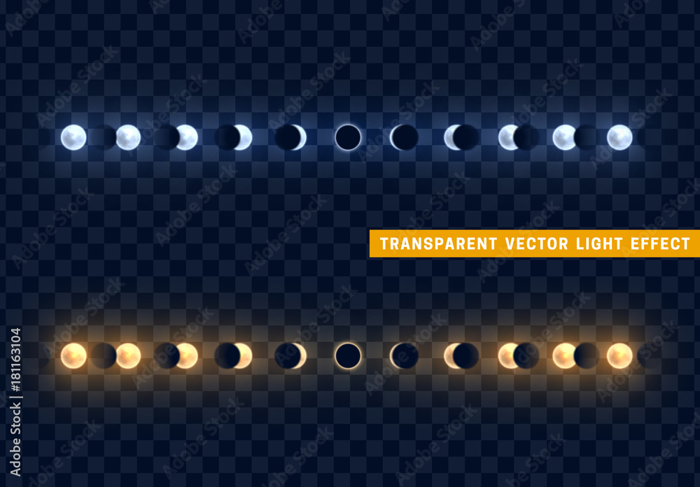 Solar and lunar eclipses full cycle. Sun and moon eclipses. Stock ...