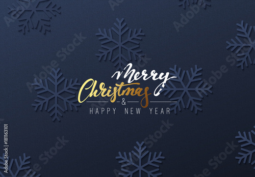Christmas background with snowflakes in style of paper art. Xmas holiday greeting card. Winter pattern snow ornament vector design