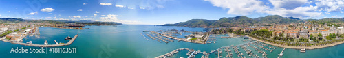 La Spezia, Italy. Panoramic view of port and city skyline on a sunny day
