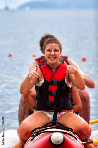Double thumbs up on banana boat