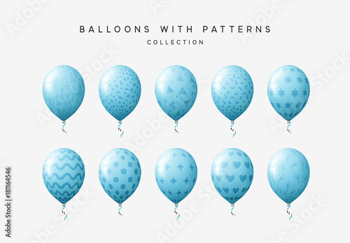 Set of blue balloons isolated on white background.