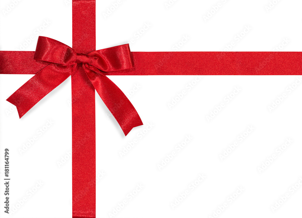 Red bow satin ribbon isolated on white background with clipping path for gift box wrap and holiday card design decoration element Red bow satin ribbon isolated on white background with clipping path for gift box wrap and holiday card design decoration element