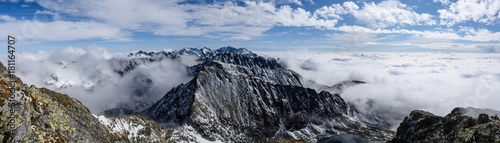 mountain tops in winter covered in snow