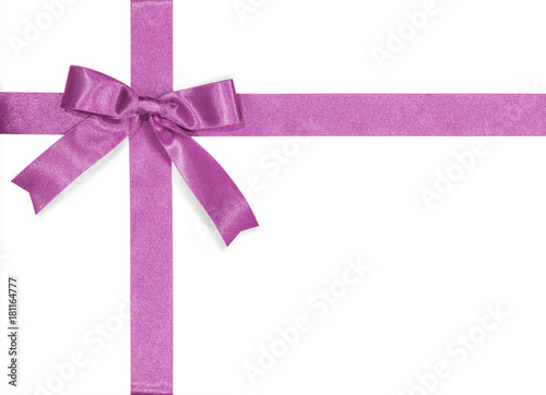 Purple bow satin ribbon isolated on white background with clipping path for gift box wrap and holiday card design decoration element