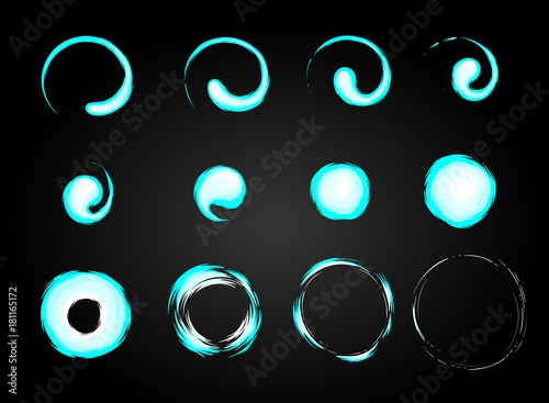 Blue fire explosion special effect fx animation frames sprite sheet. Vortex blue fire and thunder power explosion frames for flash animation in games, video and cartoon.