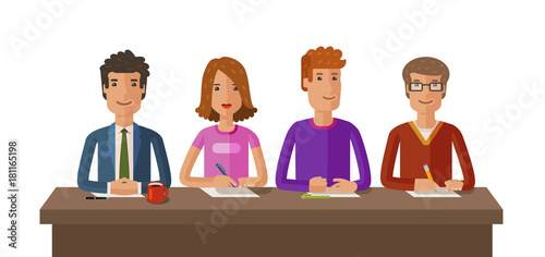 Group of judges or students. Exam, education, study concept. Vector flat illustration