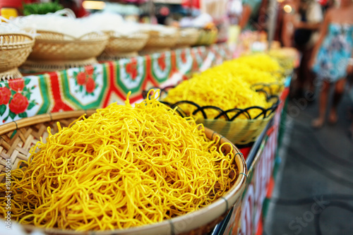 Thai egg yellow noodle on street food Phantip market in Ko Pha Ngan, Thailand photo