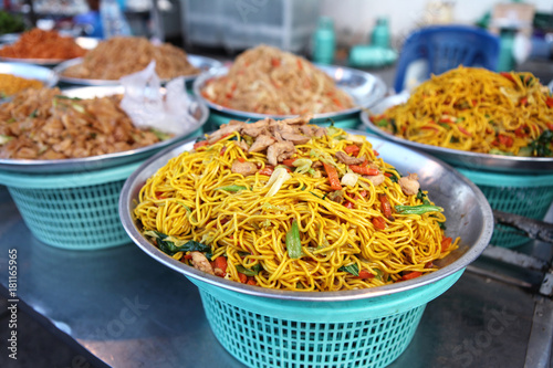 Thai egg yellow noodle on street food Phantip market in Ko Pha Ngan, Thailand photo