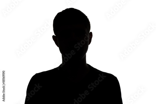 Cuadro en lienzo black and white silhouette of an unknown young man on a white isolated backgroun