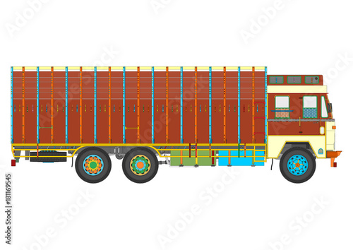 Classic Indian jingle truck. Flat vector.