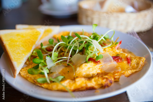 Spanish Omelette Served On Table In Restaurant