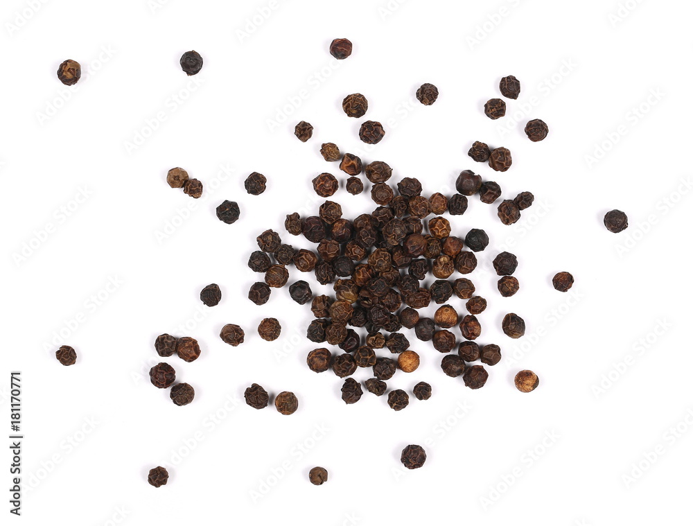 Black pepper isolated on white background, top view Black pepper isolated on white background, top view