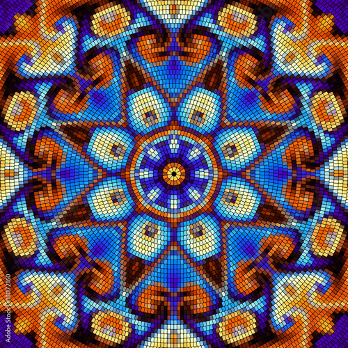 Seamless background pattern. Round decorative geometric mosaic art tile pattern.